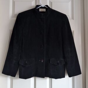Vintage black 100% cotton velvet blazer with Nehru/Mandarin upright collar